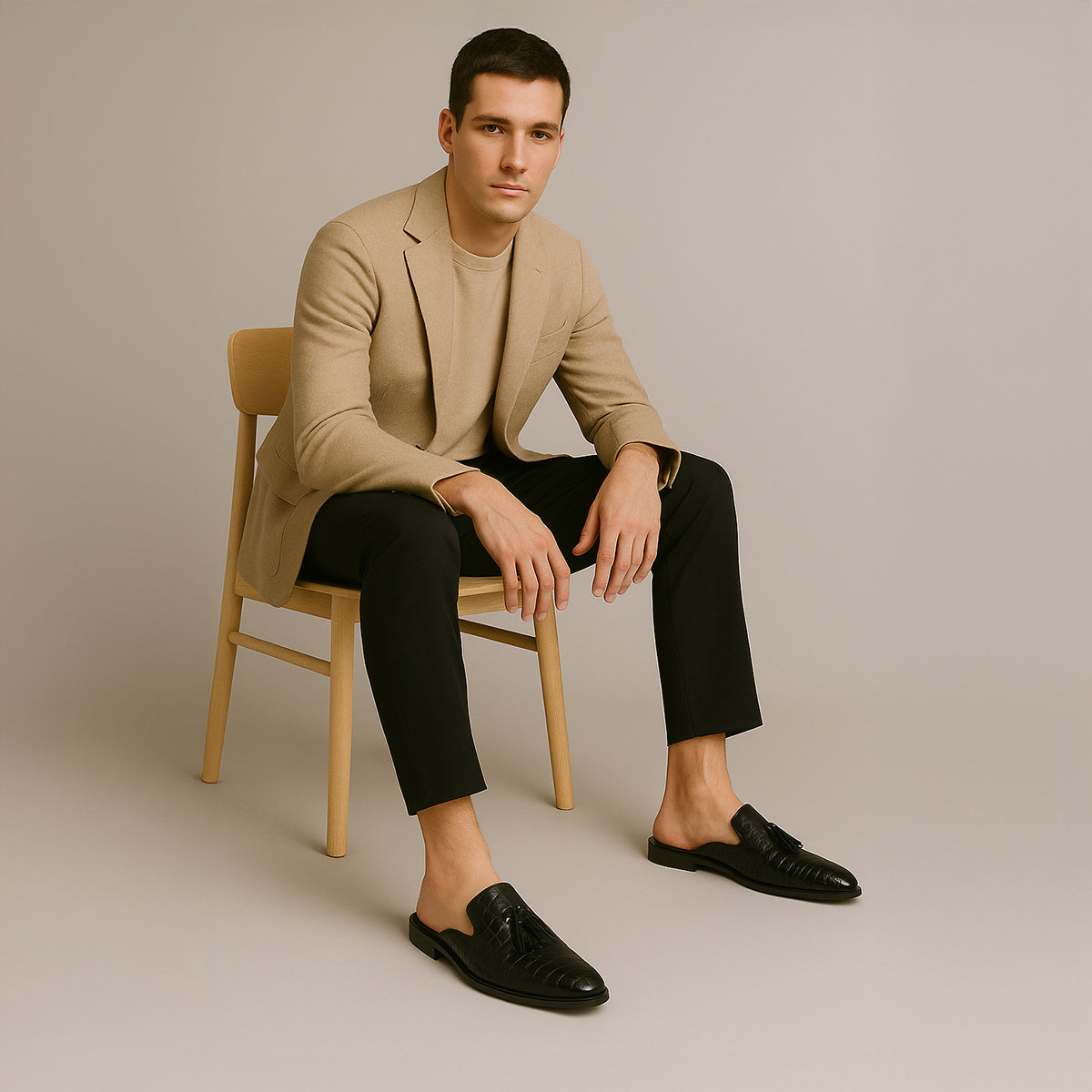 Men's Leather Mule Loafers Slip-On Brown
