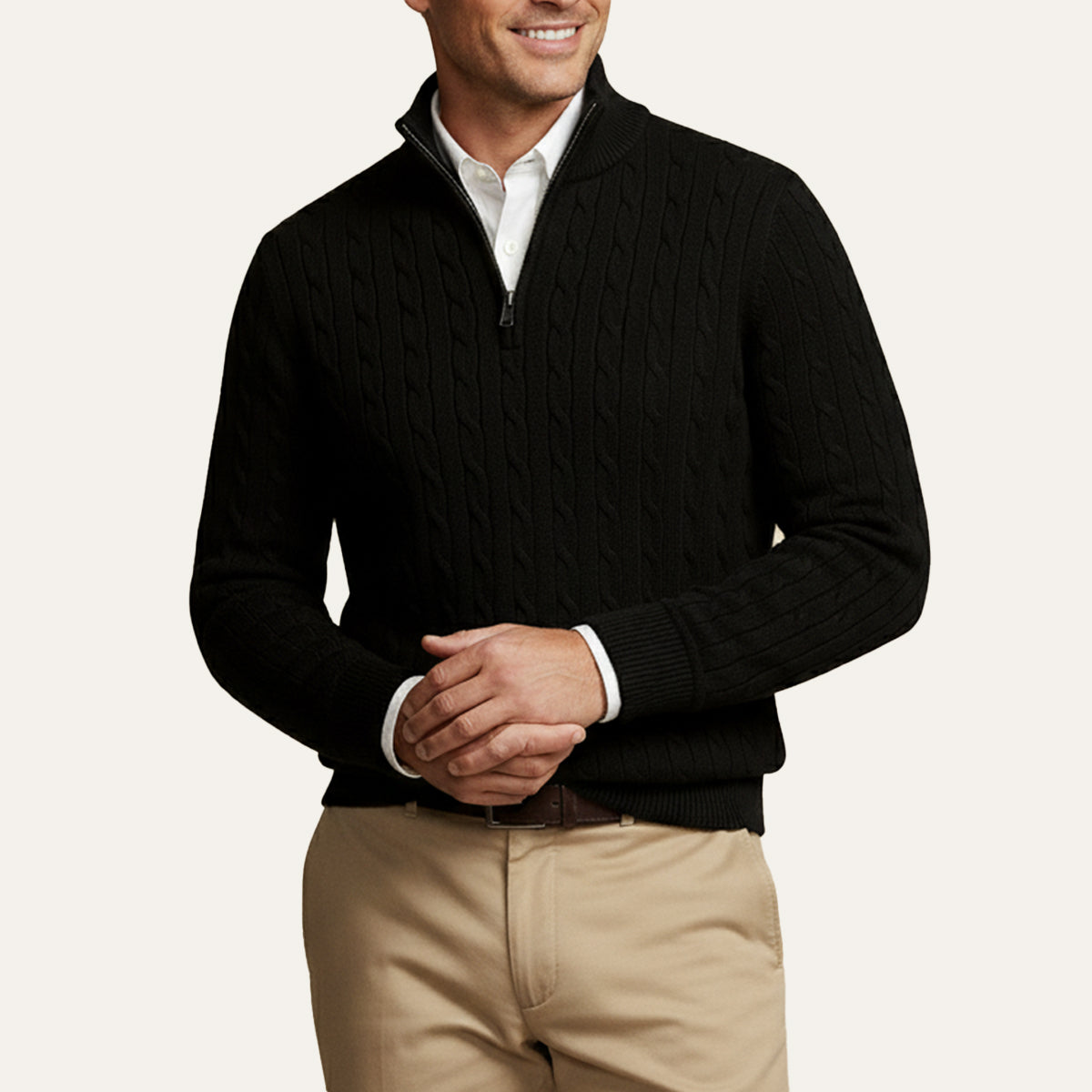 Men's Cable Knit Zipper Sweater