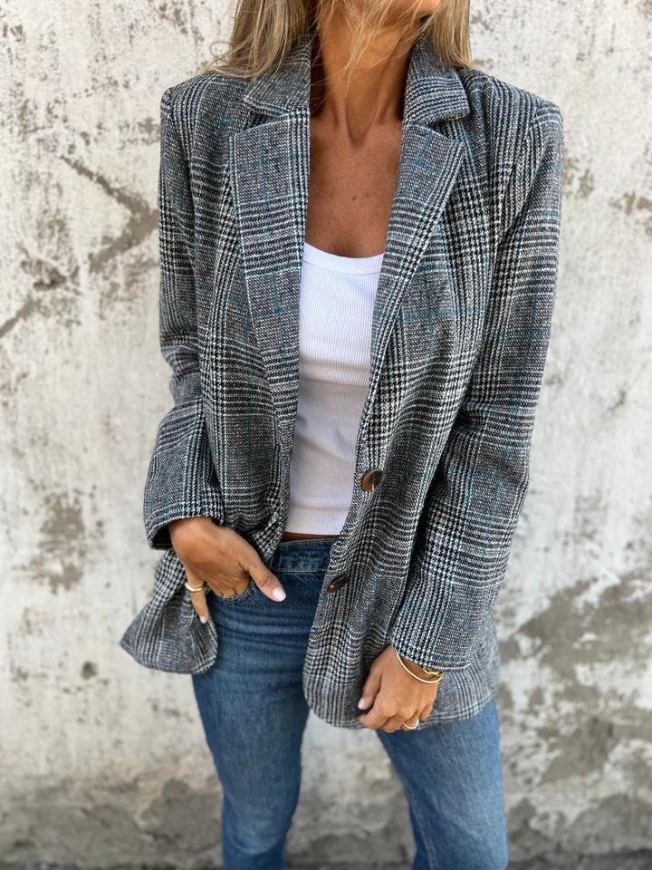 Women's Plaid Long Sleeve Blazer - Vonnera
