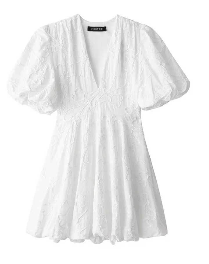 Image of Summer | Women's Puff Sleeve V-Neck Mini Dress
