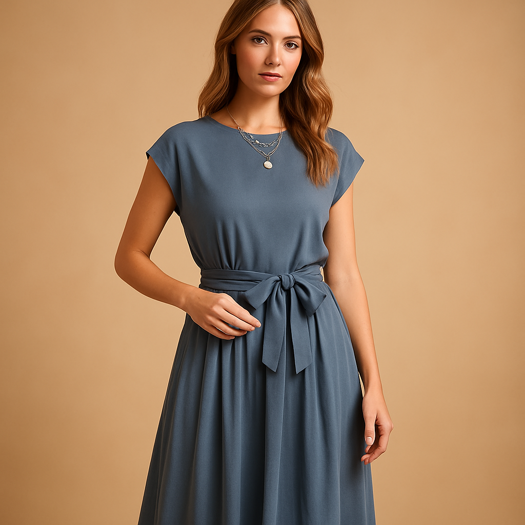 Women’s summer dress with a tailored fit in midi or maxi length, perfect for warm days, weddings, vacations, and summer events.