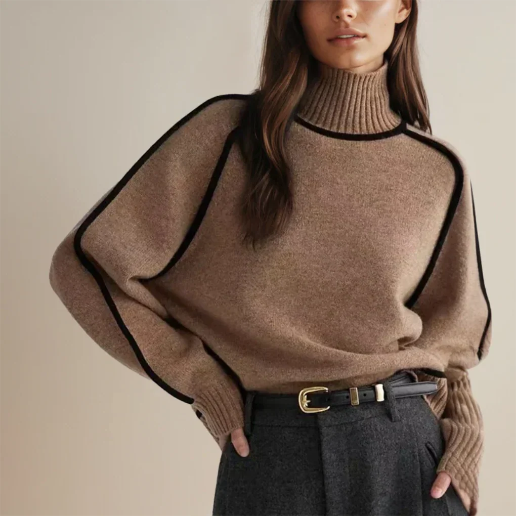 Women's Roll Neck Sweater Warm Winter Wool Blend - Vonnera