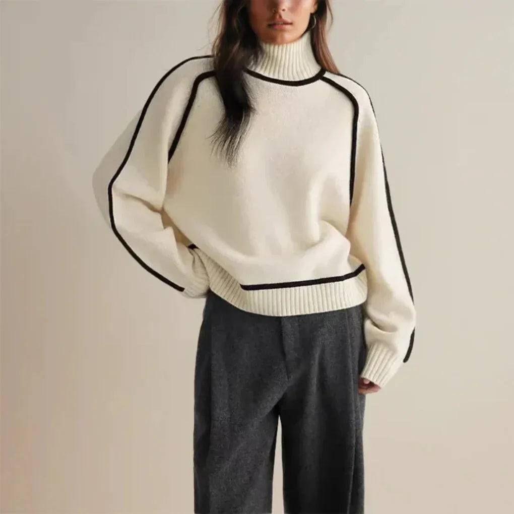 Women's Roll Neck Sweater Warm Wool Blend Winter White