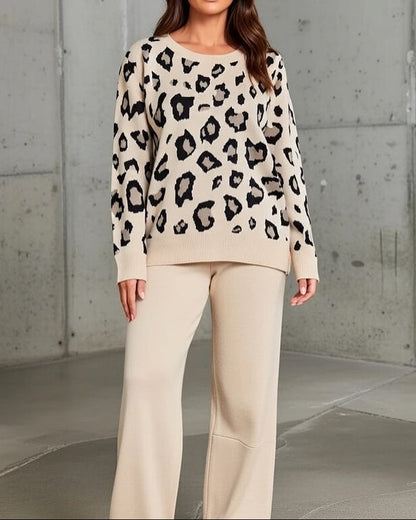 Women's Leopard Print Sweater Set Relaxed Fit - Vonnera