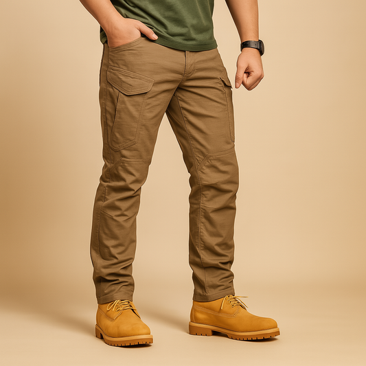 Tactical cargo pants for men with multiple pockets and a flexible comfortable fit, ideal for outdoor activities, travel, and everyday wear.