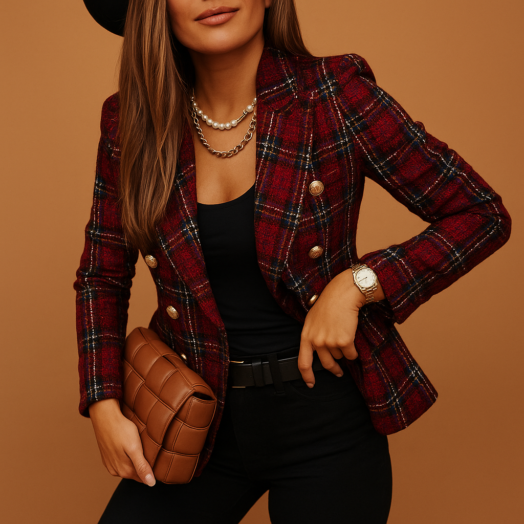 Tailored women’s blazer with an elegant fitted silhouette in stylish tones, ideal for work, formal moments, and chic casual outfits.