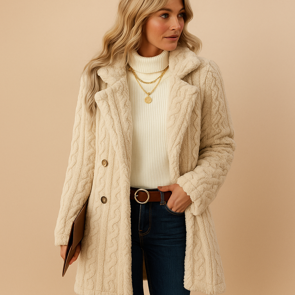Women’s tailored elegant winter coat with refined structure and flattering silhouette, ideal for work, evenings out, and winter outings.