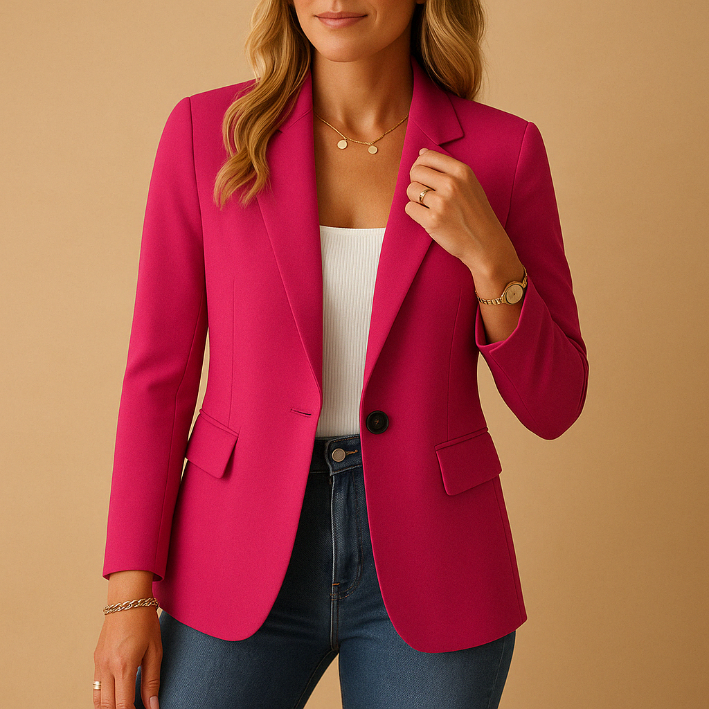 Women’s tailored blazer with a fitted silhouette in classic neutral colors, perfect for work, meetings, and everyday styling.