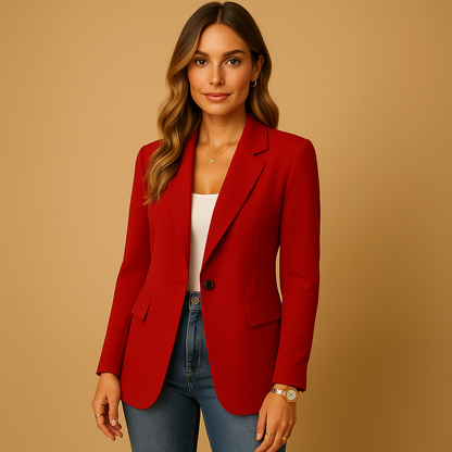 Women’s tailored blazer with a fitted silhouette in classic neutral colors, perfect for work, meetings, and everyday styling.