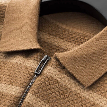 Image of Teddy | Men's Zip Striped Polo Shirt