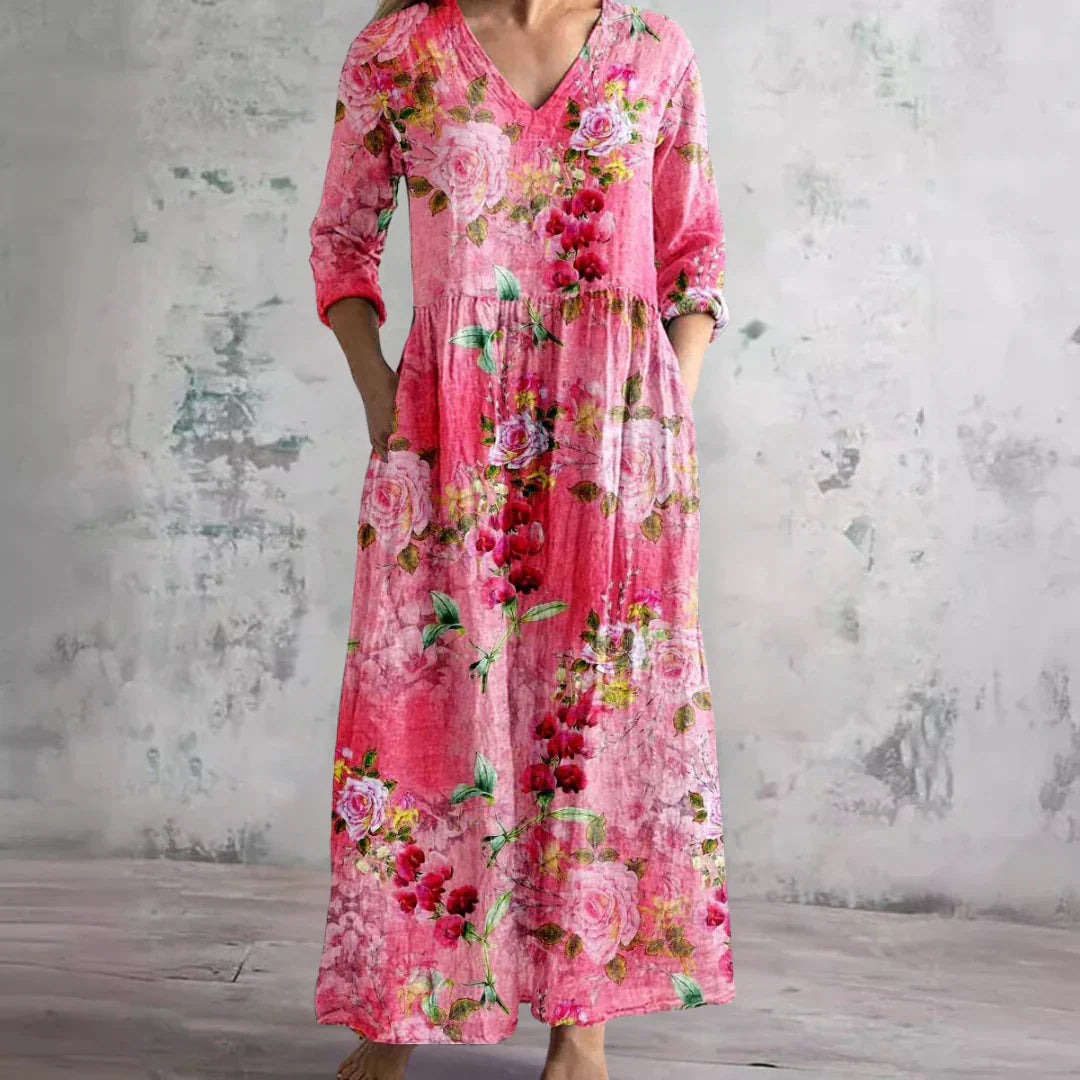 Women's Floral Print V-Neck Dress - Vonnera