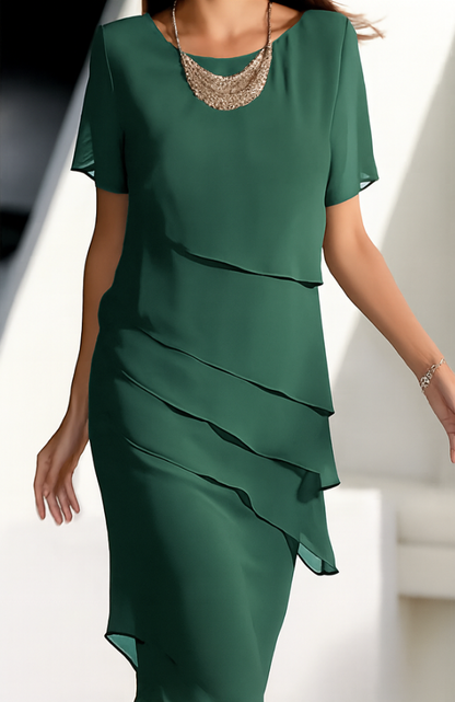 Image of Theresa | Women's Short Sleeve Tiered Midi Dress