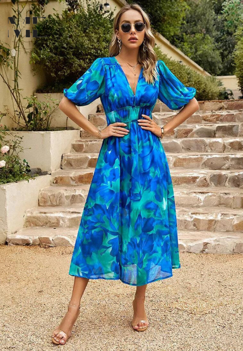 Women's V-Neck A-Line Midi Dress