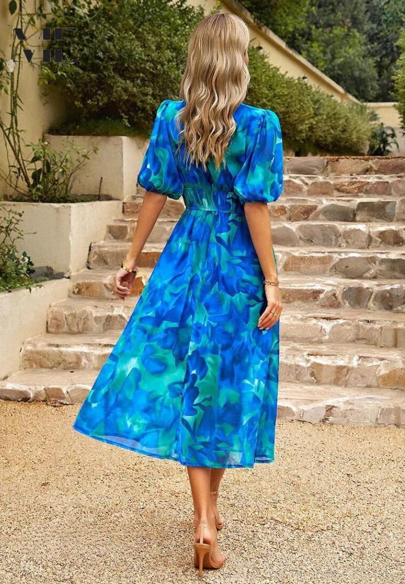 Women's V-Neck A-Line Midi Dress