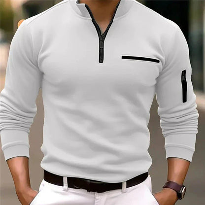 Men's Zip-Up Spring Sweater Chest Pocket