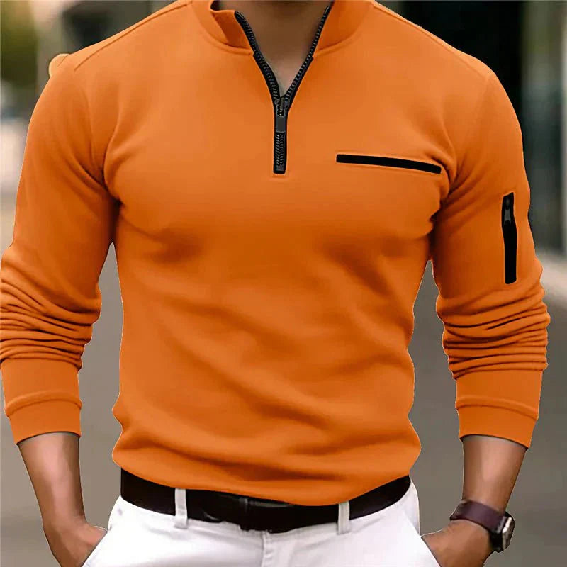 Men's Zip-Up Spring Sweater Chest Pocket