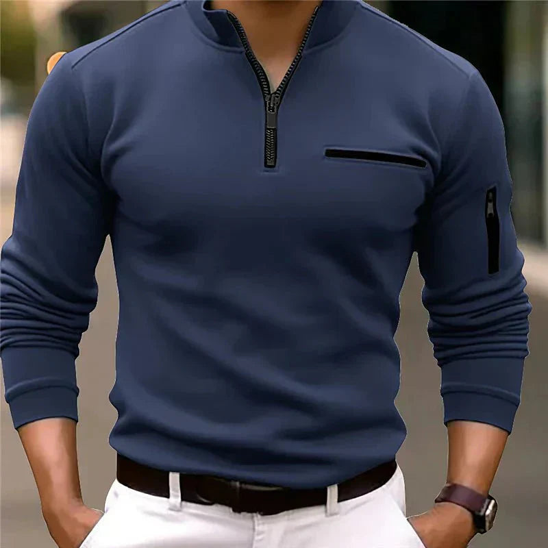 Men's Zip-Up Spring Sweater Chest Pocket