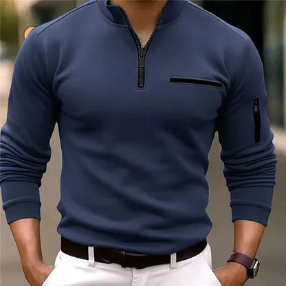 Men's Zip-Up Spring Sweater Chest Pocket