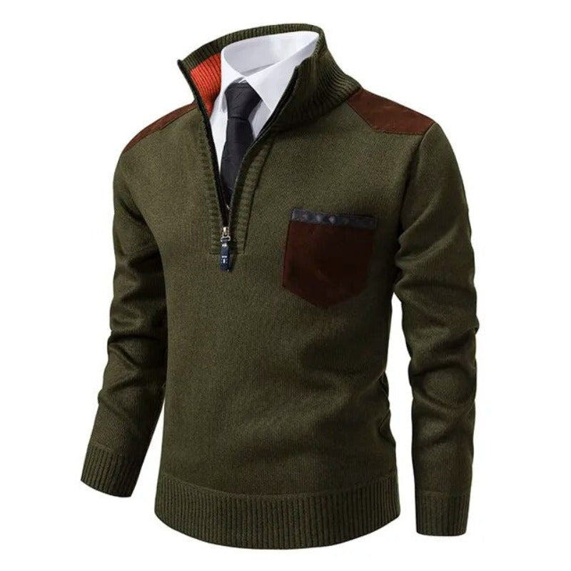 Cashmere Sweater Men's Crew Neck Pocket Beige