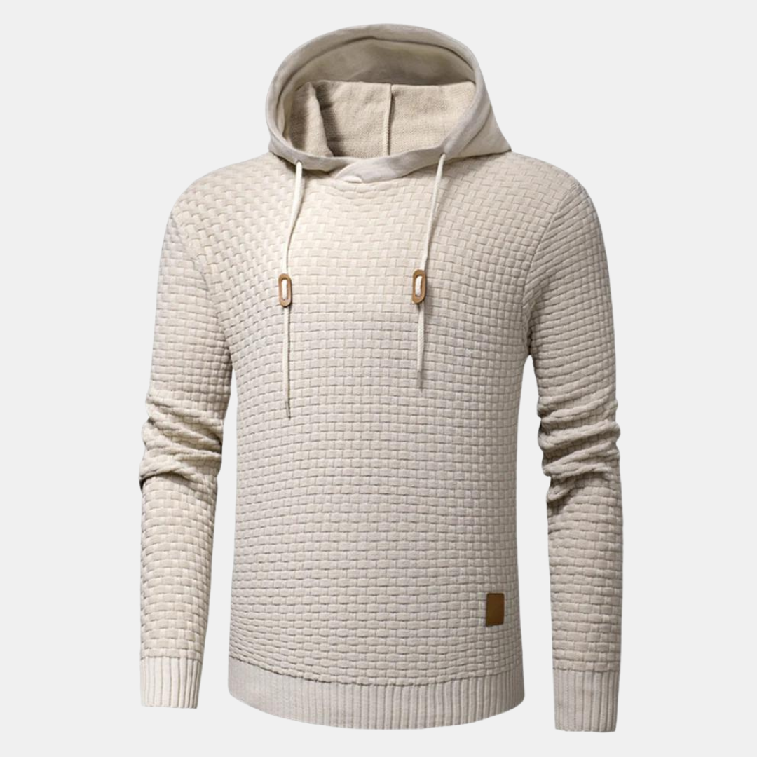 Men's Slim Fit Hoodie Textured Pullover Adjustable Drawstring Grey