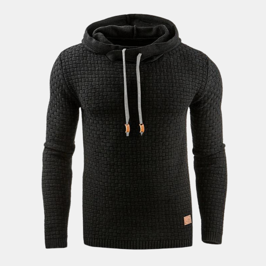 Men's Slim Fit Hoodie Textured Pullover Adjustable Drawstring Grey