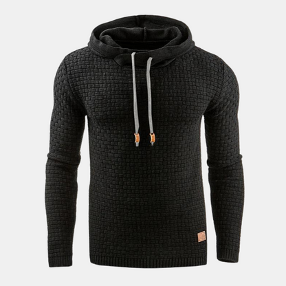 Men's Slim Fit Hoodie Textured Pullover Adjustable Drawstring Grey