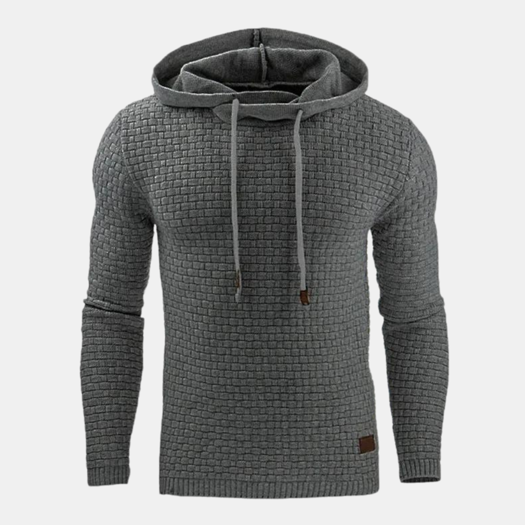 Men's Slim Fit Hoodie Textured Pullover Adjustable Drawstring Grey - Vonnera