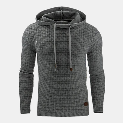 Men's Slim Fit Hoodie Textured Pullover Adjustable Drawstring Grey - Vonnera