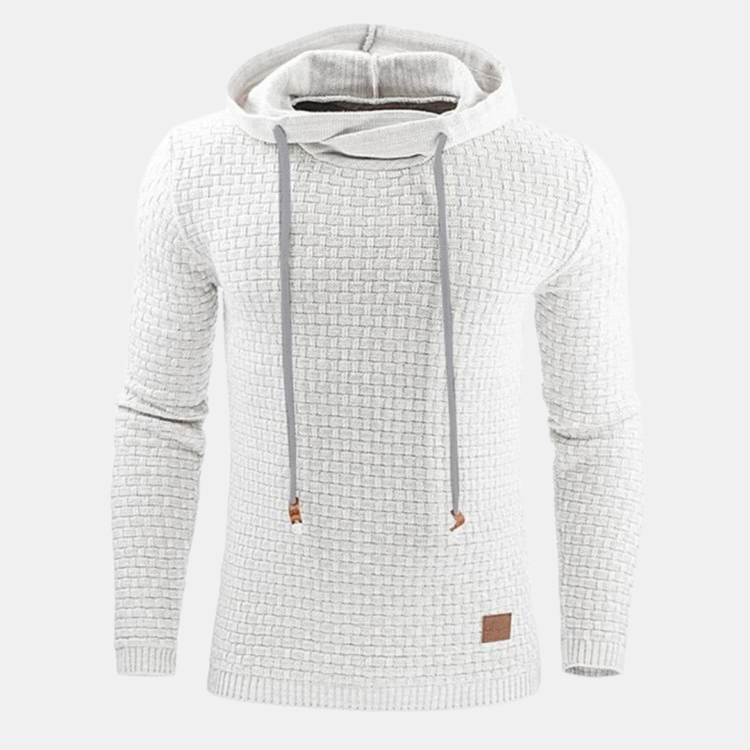Men's Slim Fit Hoodie Textured Pullover Adjustable Drawstring Grey