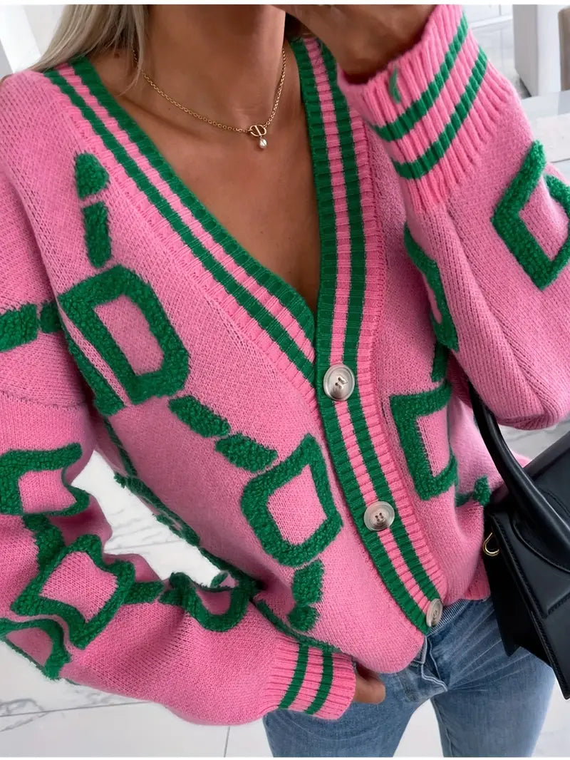 Women's V-Neck Cardigan Long Sleeve Button Front - Vonnera