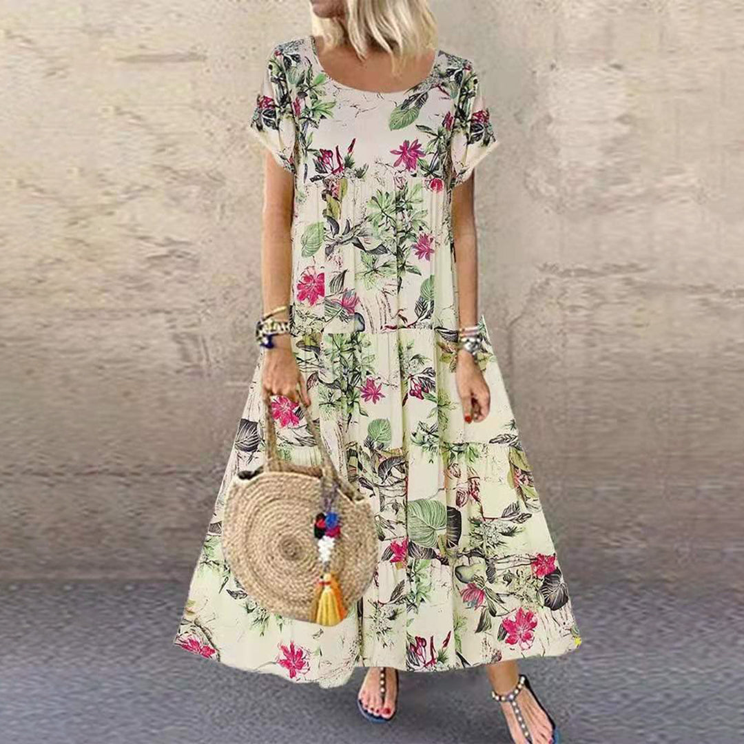 Image of Tina | Women's Floral Short Sleeve A-Line Maxi Dress