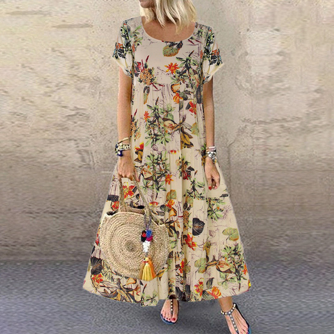 Women's Floral A-Line Maxi Dress Short Sleeve - Vonnera