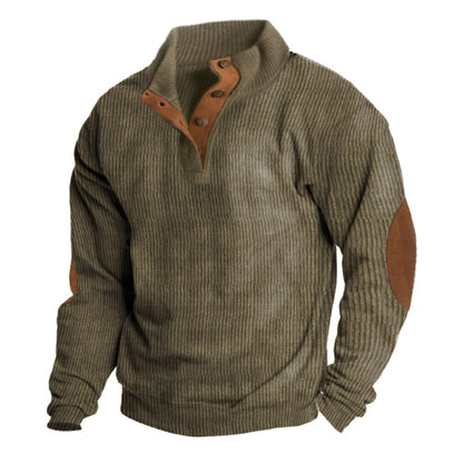 Men's Button Neck Pullover Sweater Elbow Patch - Vonnera