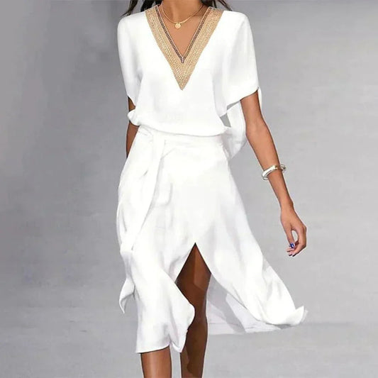 Women's V-Neck Wrap Midi Dress - Vonnera