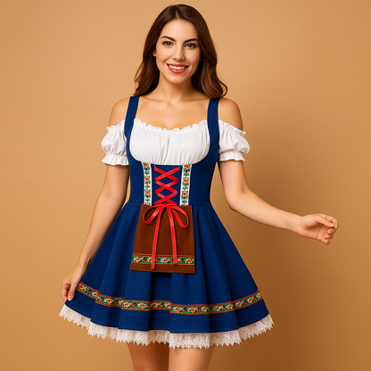 Traditional Oktoberfest dirndl dress for women with flattering fit and festive design, ideal for Oktoberfest celebrations and themed events.