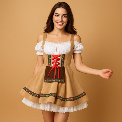 Traditional Oktoberfest dirndl dress for women with flattering fit and festive design, ideal for Oktoberfest celebrations and themed events.