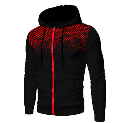 Men's Zip-Up Hoodie Gradient Dot Print Adjustable Drawstring