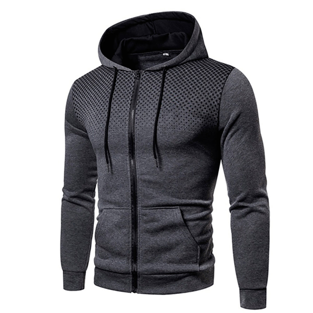 Men's Zip-Up Hoodie Gradient Dot Print Adjustable Drawstring