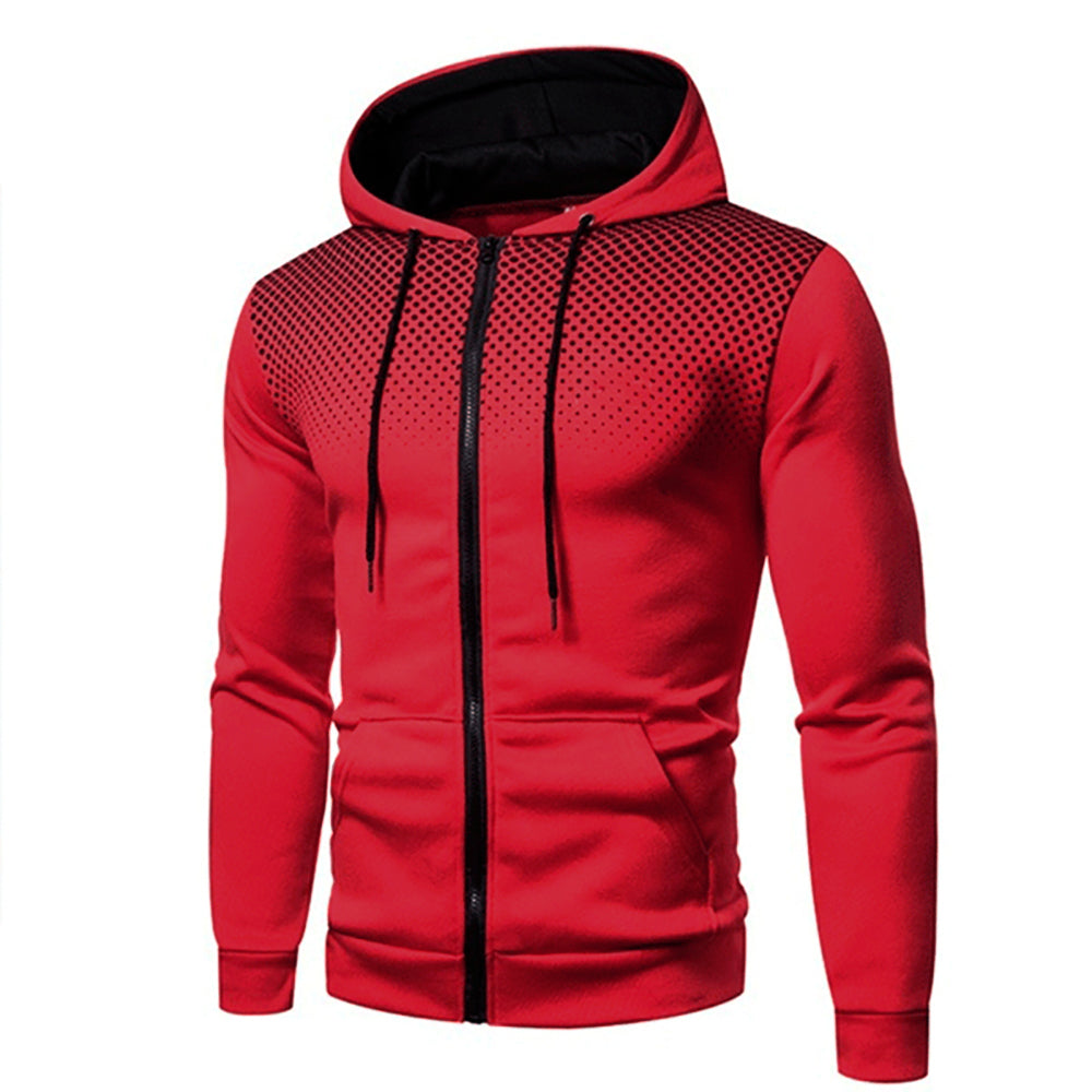 Men's Zip-Up Hoodie Gradient Dot Print Adjustable Drawstring - Vonnera