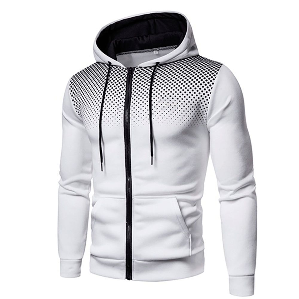 Men's Zip-Up Hoodie Gradient Dot Print Adjustable Drawstring