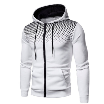 Men's Zip-Up Hoodie Gradient Dot Print Adjustable Drawstring