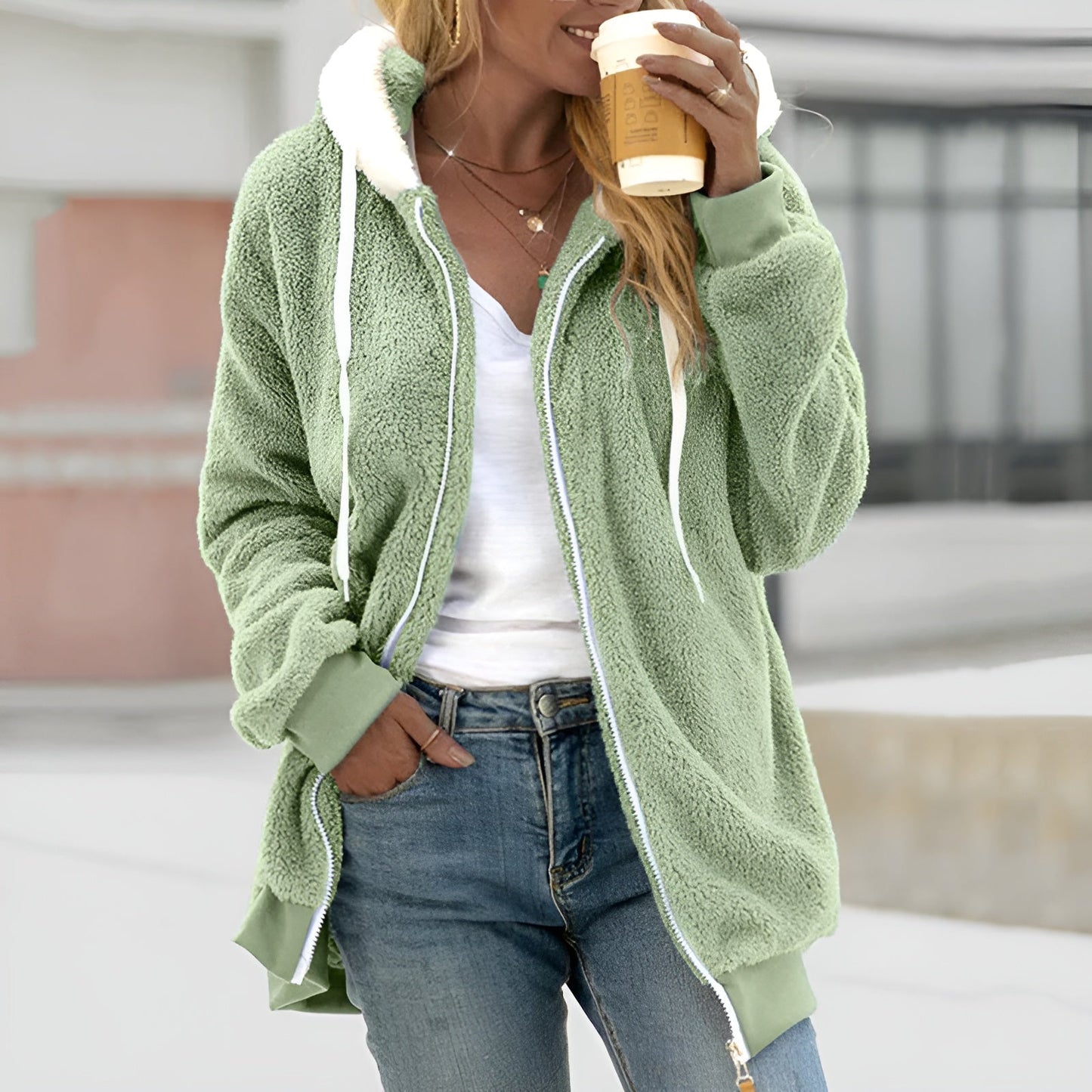 Women's Soft Oversized Sherpa Hoodie Zipper