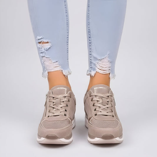 Women's Wedge Sneakers Side Zip Lace Up - Vonnera