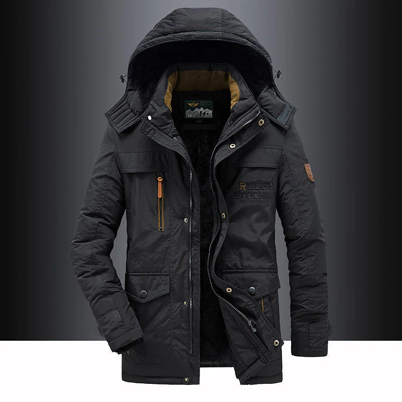 Men's Fleece Lined Parka Hooded Thigh Length Waterproof - Vonnera