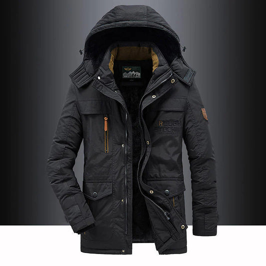 Men's Fleece Lined Parka Hooded Thigh Length Waterproof - Vonnera