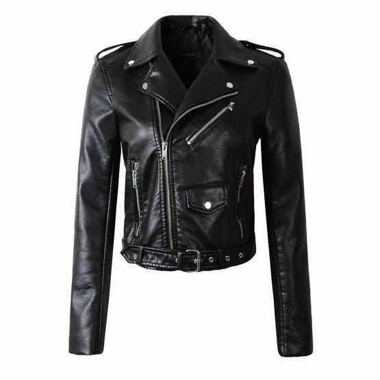 Women's Pu Leather Jacket Trendy Washed Finish - Vonnera