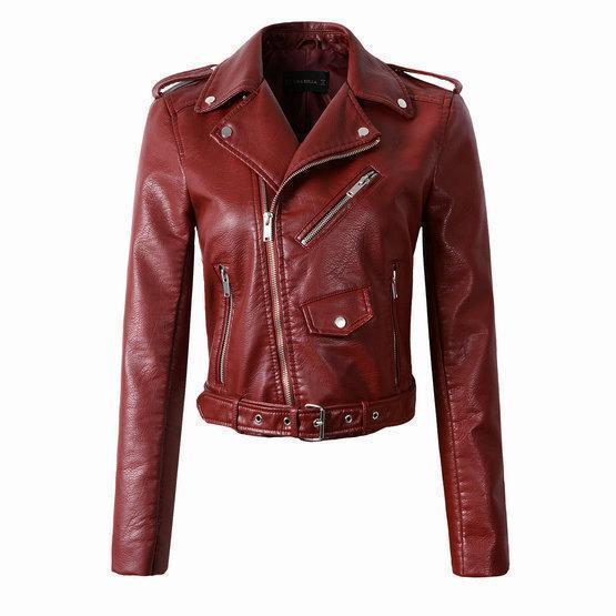 Women's Pu Leather Jacket Trendy Washed Finish