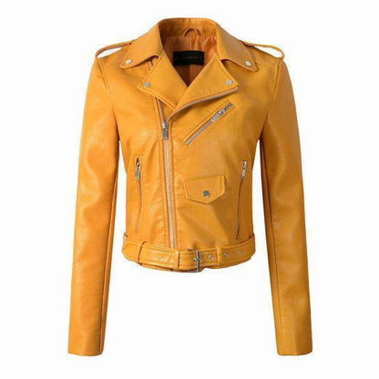 Women's Pu Leather Jacket Trendy Washed Finish