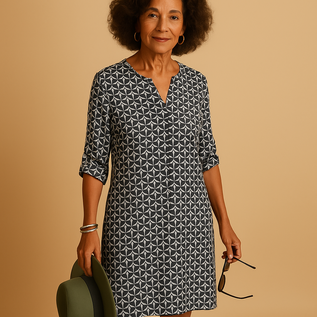 Women’s V-neck casual dress with half sleeves and loose fit, perfect for everyday wear, spring outings, and relaxed summer occasions.