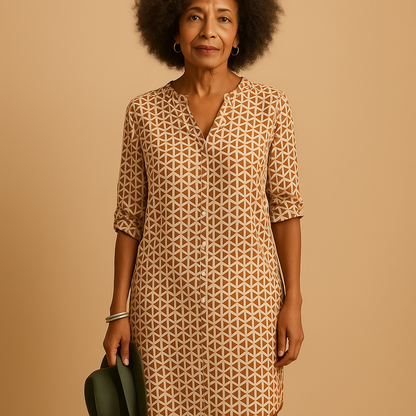 V-neck casual dress with half sleeves for women featuring a loose fit and lightweight fabric, ideal for daily wear and relaxed summer outings.